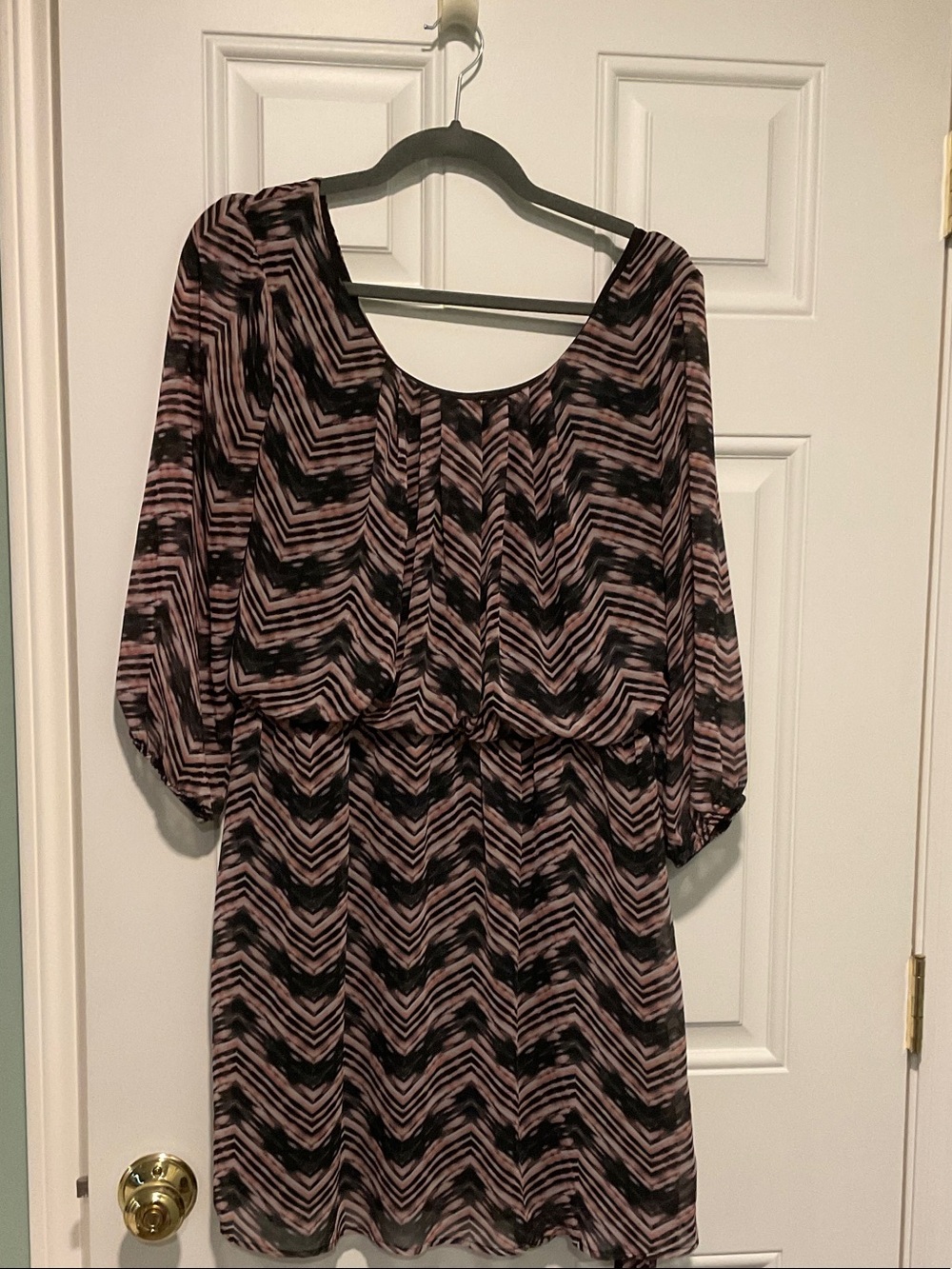 Lily Rose Pink and Black Chevron Long Sleeve Dress